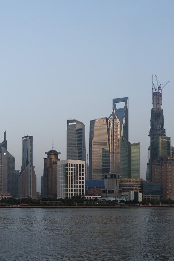 Pudong skyline across the Huangpu River seen from the Bund at night, Shanghai