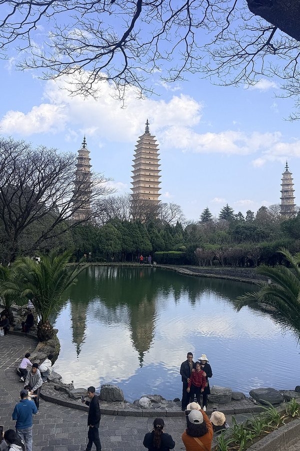 The Three Pagodas of Chongsheng Temple reflected in the Juying Pool, Dali, Yunnan