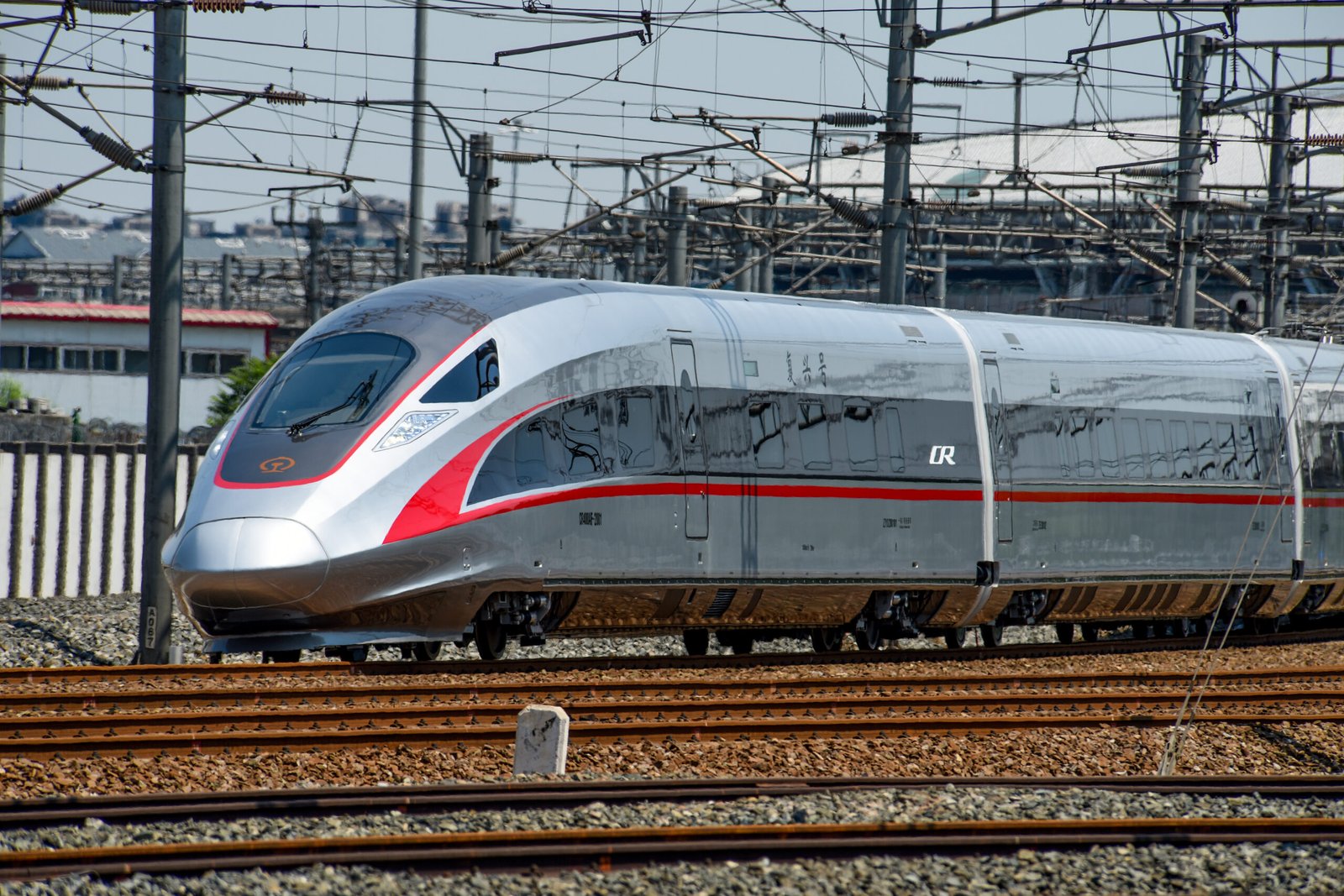 A CR400AF Fuxing high-speed train standing at Beijing South Railway Station