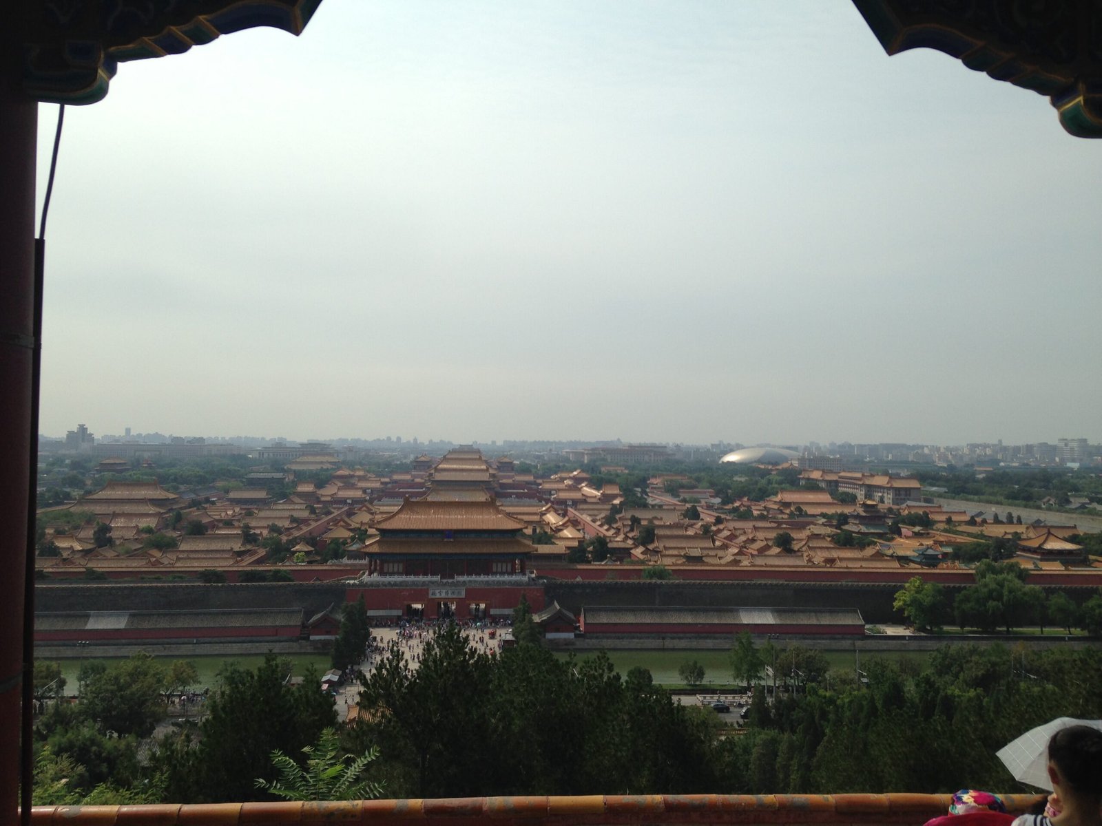 The golden roofs of the Forbidden City seen looking south from the Wanchun Pavilion at the top of Jingshan Park, Beijing