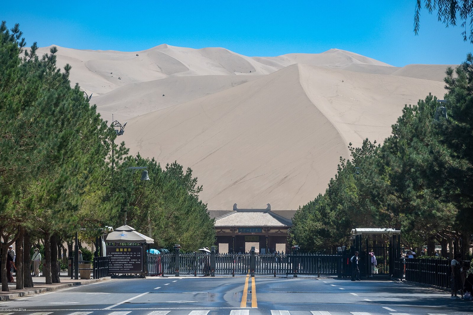 The Mingsha Mountain dunes above Crescent Lake at Dunhuang