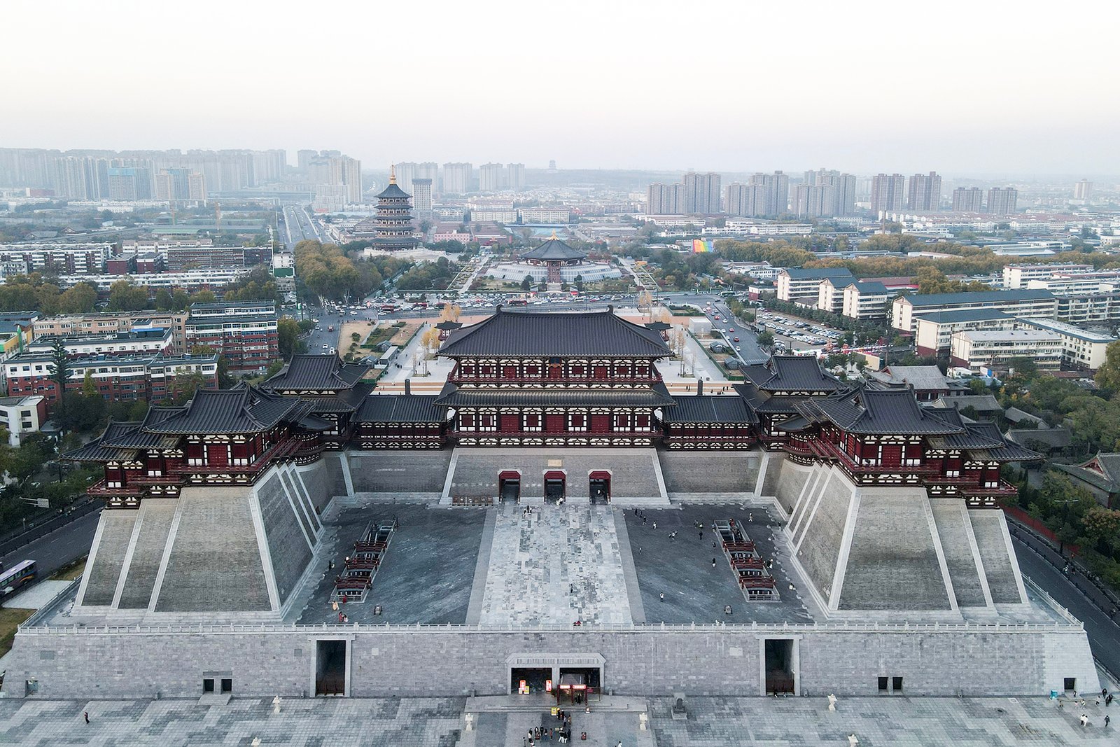 Aerial view of the reconstructed Yingtian Gate and the Sui-Tang Luoyang City axis