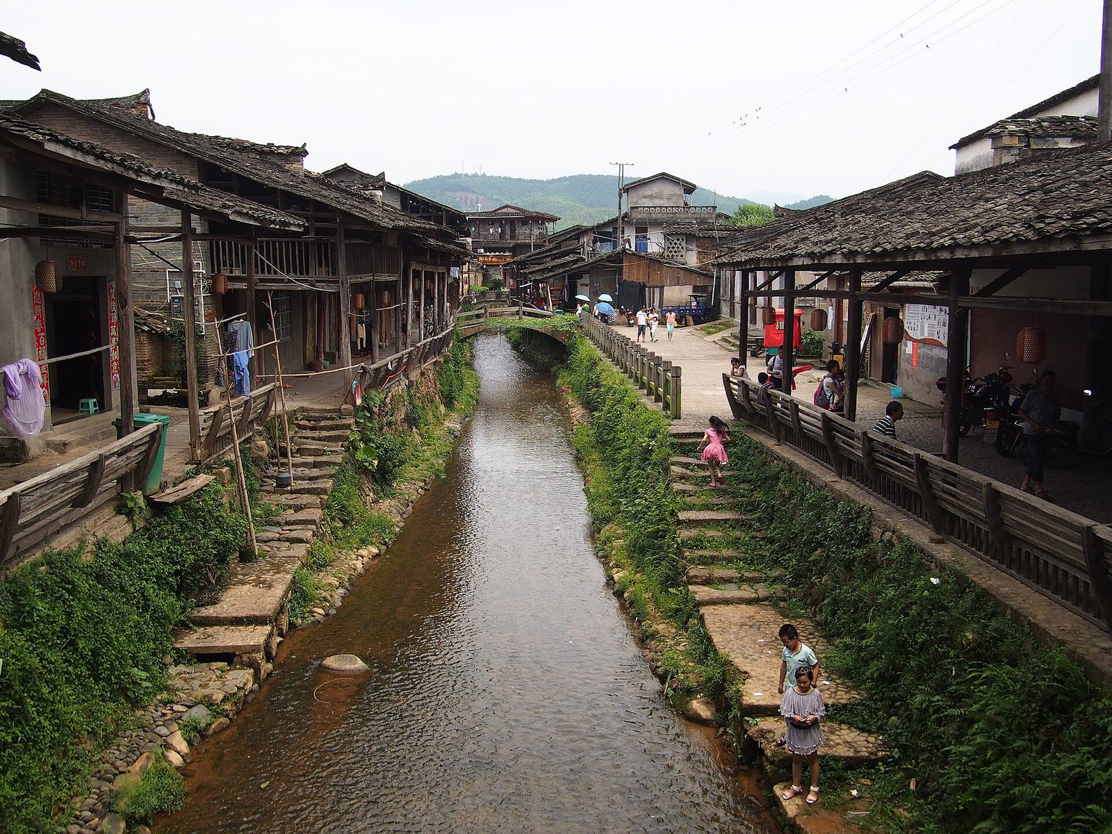 The stone water street at Xiamei village near Wuyishan, with wooden merchant houses on both banks