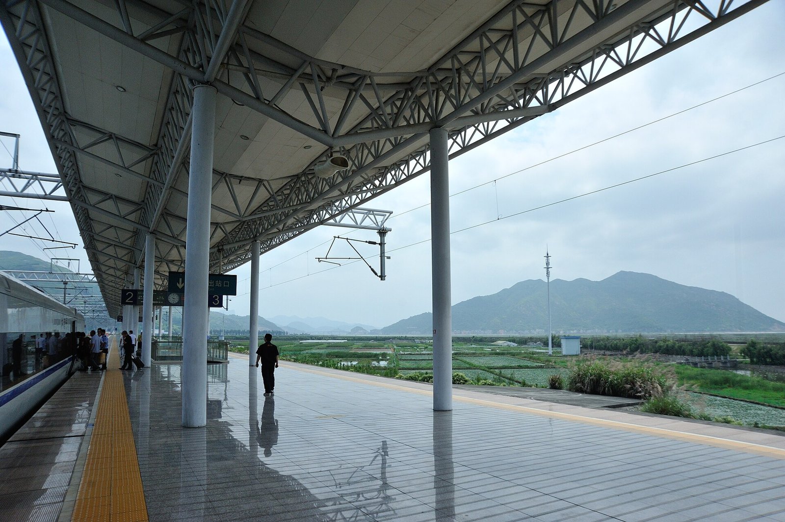 The platform of Yandangshan Railway Station on the coastal high-speed line in Zhejiang province