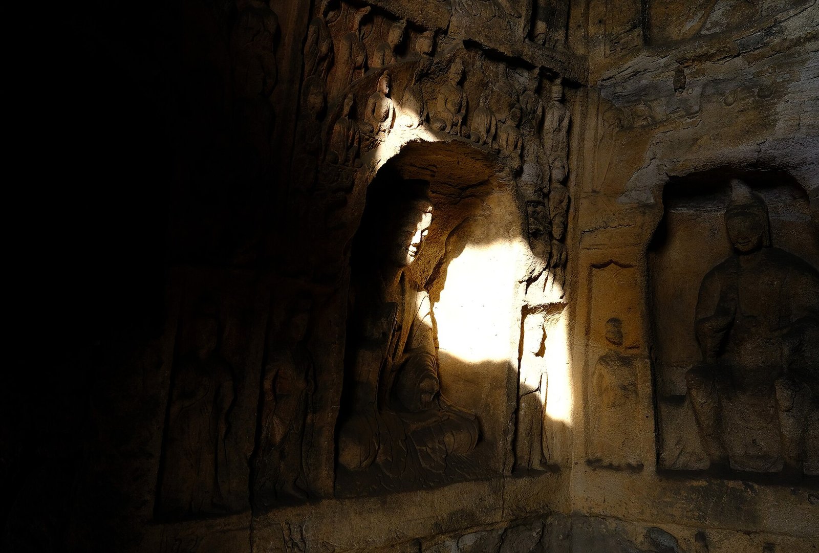 Carving inside a cave at the Yungang Grottoes